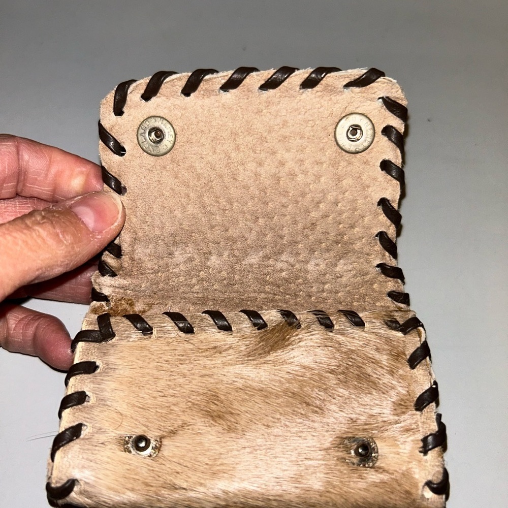 Euc Vintage Newey England handmade mini trifold animal hair leather wallet - Picture 6 of 11